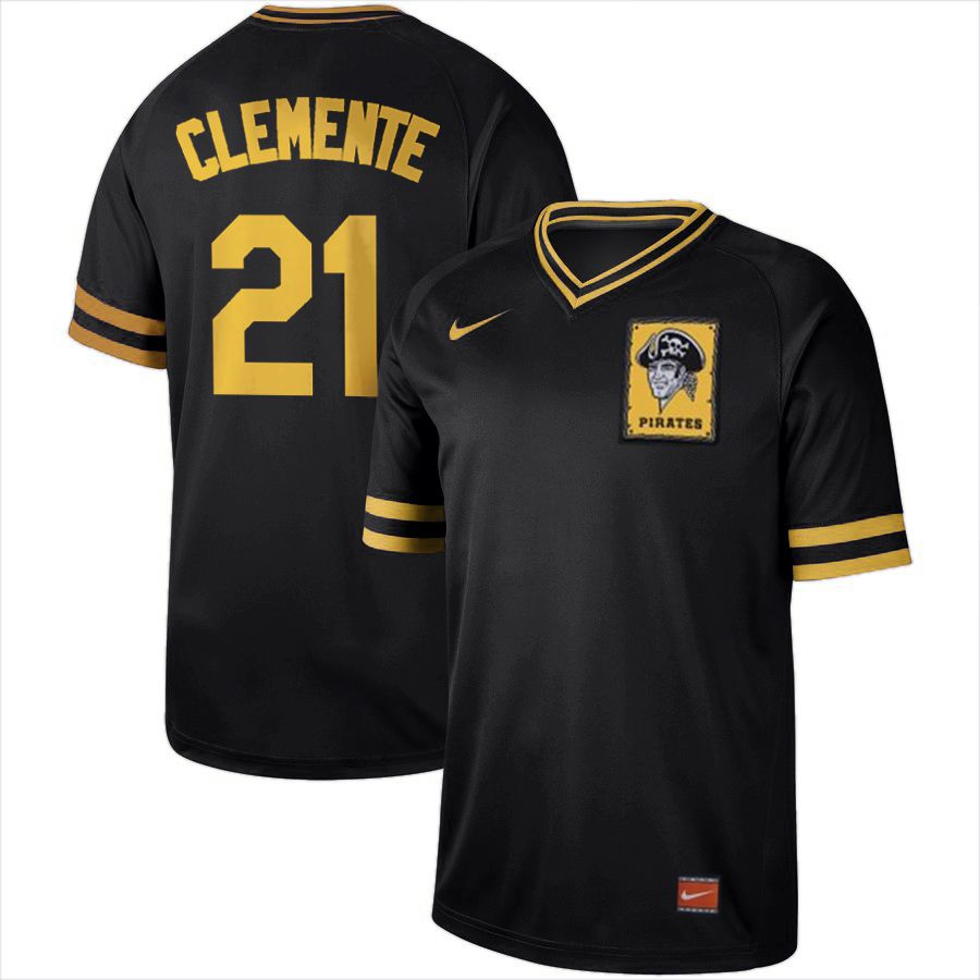 Men Pittsburgh Pirates #21 Clemente Black Nike Cooperstown Collection Legend V-Neck MLB Jersey